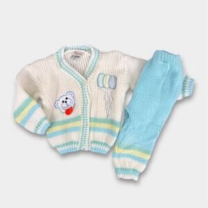 Vintage Two Piece Teddy Bear Balloon Sweater Set Baby Boy